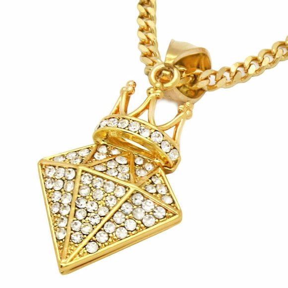 14k Gold Diamond 24" Cuban Chain + Pendant - Picture 4 of 7